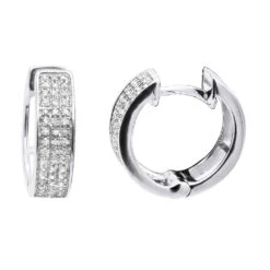 10K White Gold Diamond Hoop Huggie Earrings 0.30ct