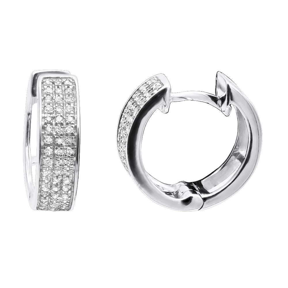 10K White Gold Diamond Hoop Huggie Earrings 0.30ct