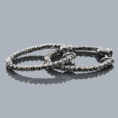 14K Black Plated Gold Black Diamond Hoop Earrings 2.20ct