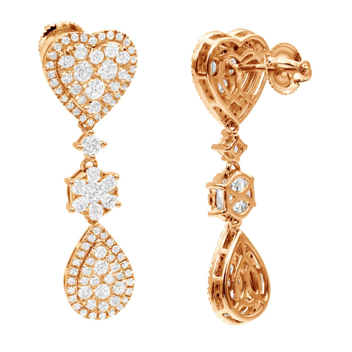 14K White Gold Dangle Diamond Heart Earrings 3ct By LUXURMAN - Image 8