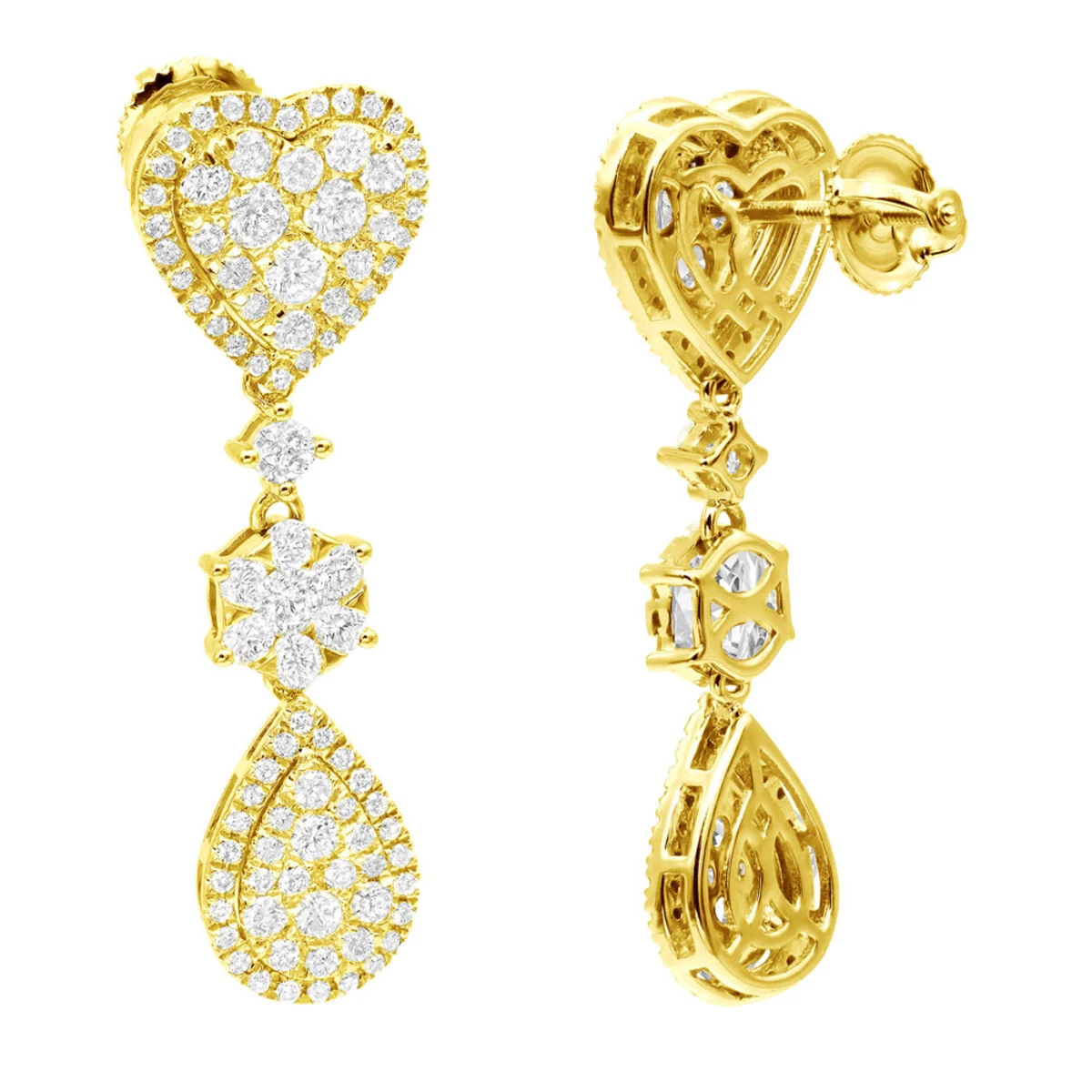 14K White Gold Dangle Diamond Heart Earrings 3ct By LUXURMAN - Image 7