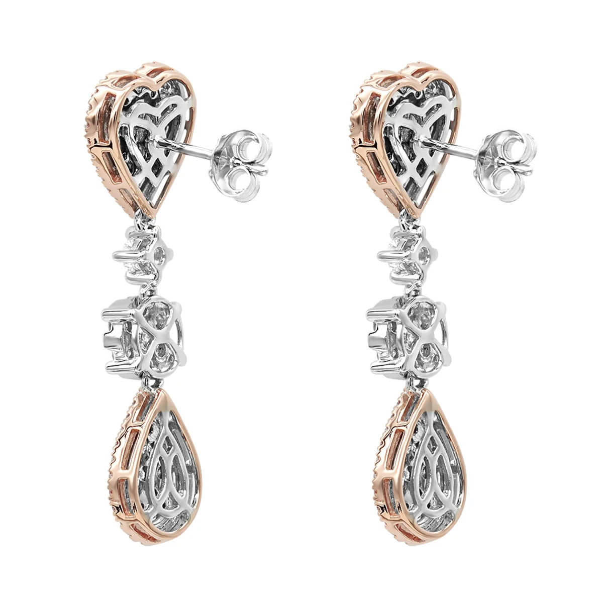 14K White Gold Dangle Diamond Heart Earrings 3ct By LUXURMAN - Image 9