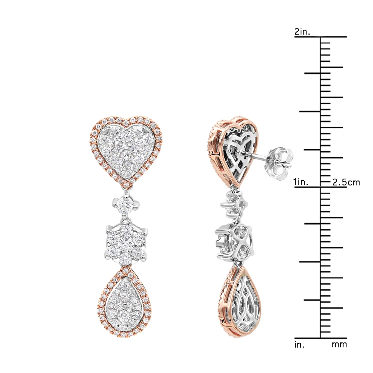 14K White Gold Dangle Diamond Heart Earrings 3ct By LUXURMAN - Image 6