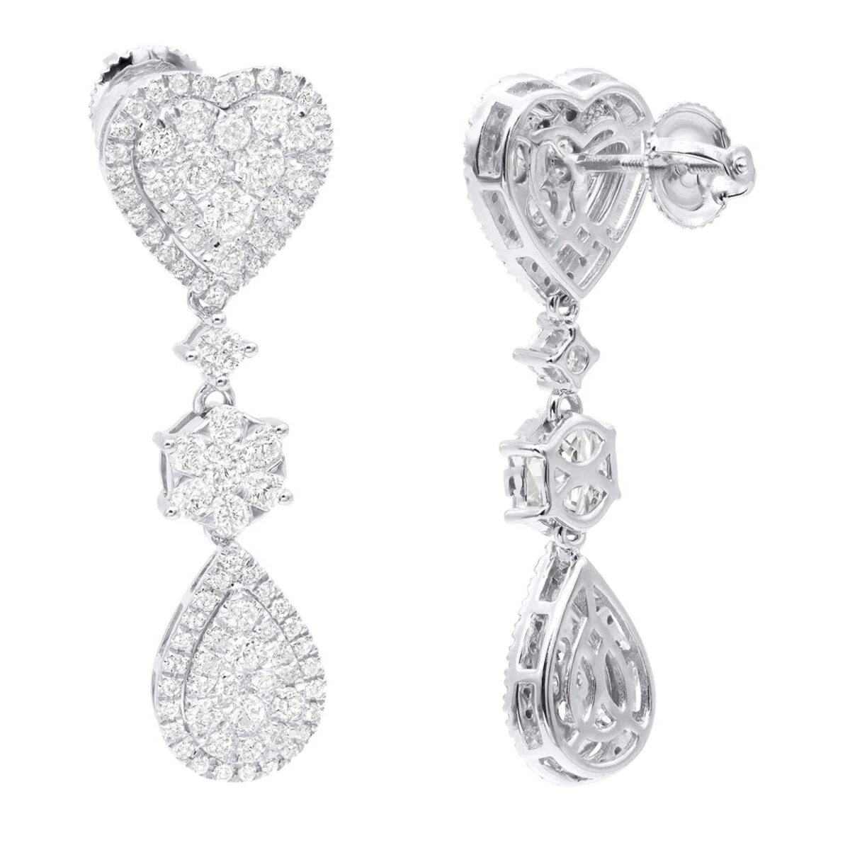 14K White Gold Dangle Diamond Heart Earrings 3ct By LUXURMAN - Image 5