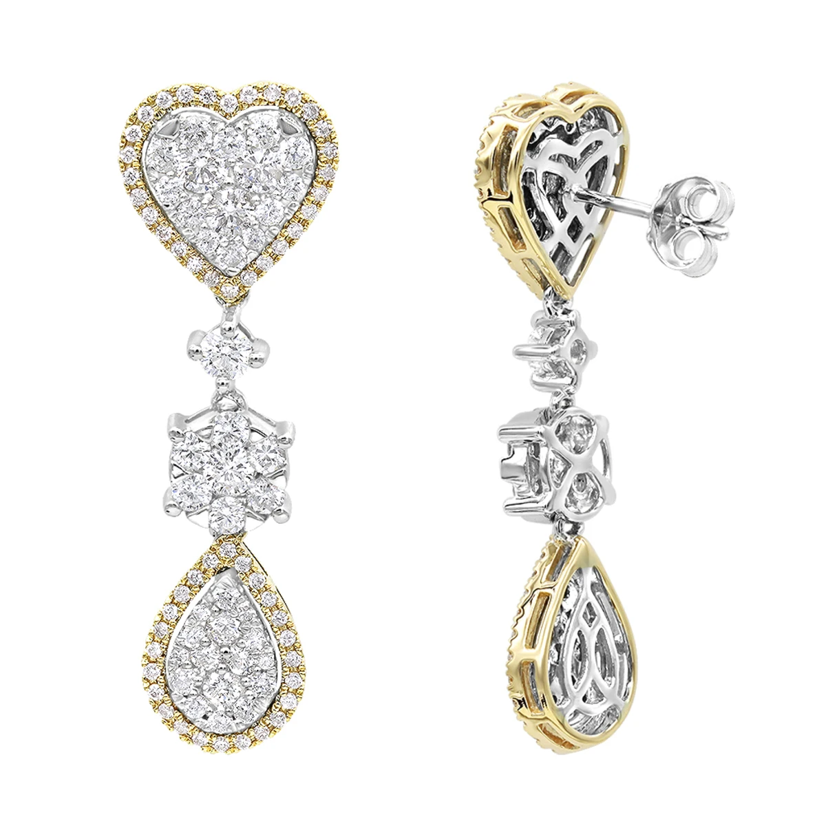 14K White Gold Dangle Diamond Heart Earrings 3ct By LUXURMAN - Image 3