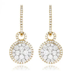 14K Yellow Gold Designer Diamond Earrings 2.04ct Clusters