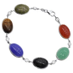 14K White Gold Diamond And Multi Color Scarab Bracelet 0.72ct