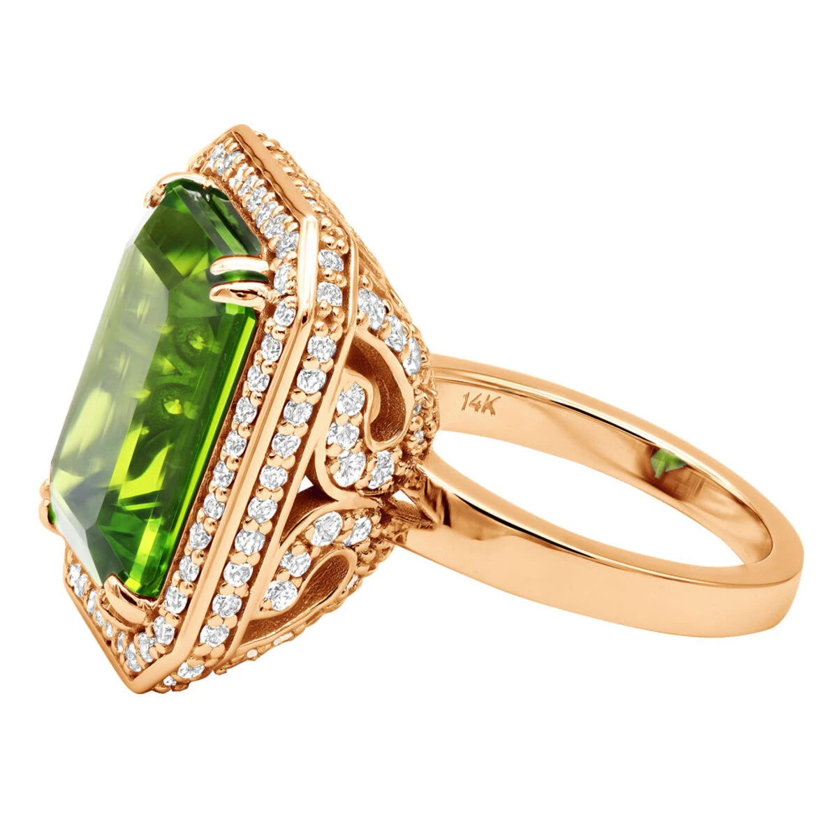 14K White Gold Diamond Peridot Quartz Cocktail Ring 13ct - Image 6
