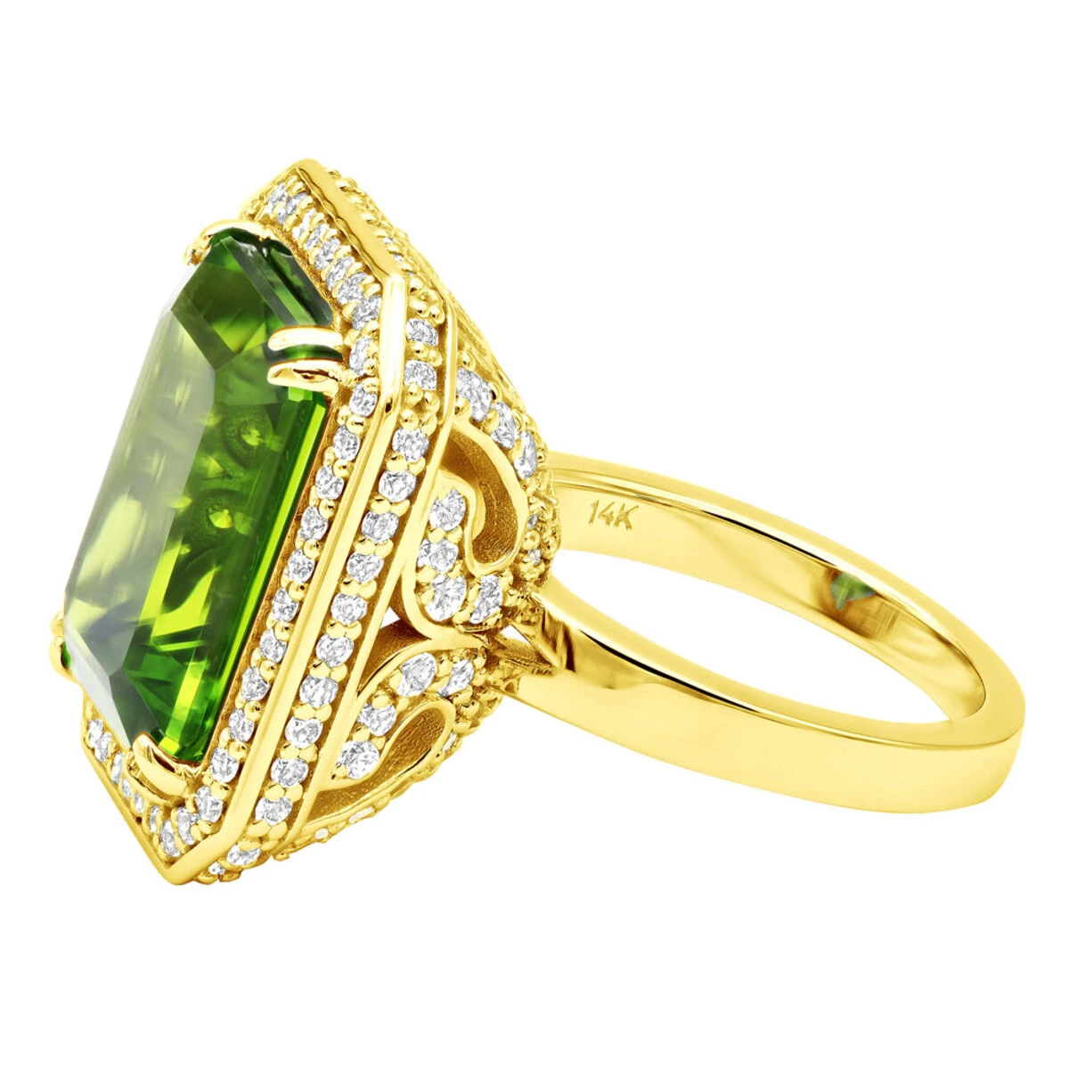 14K White Gold Diamond Peridot Quartz Cocktail Ring 13ct - Image 5
