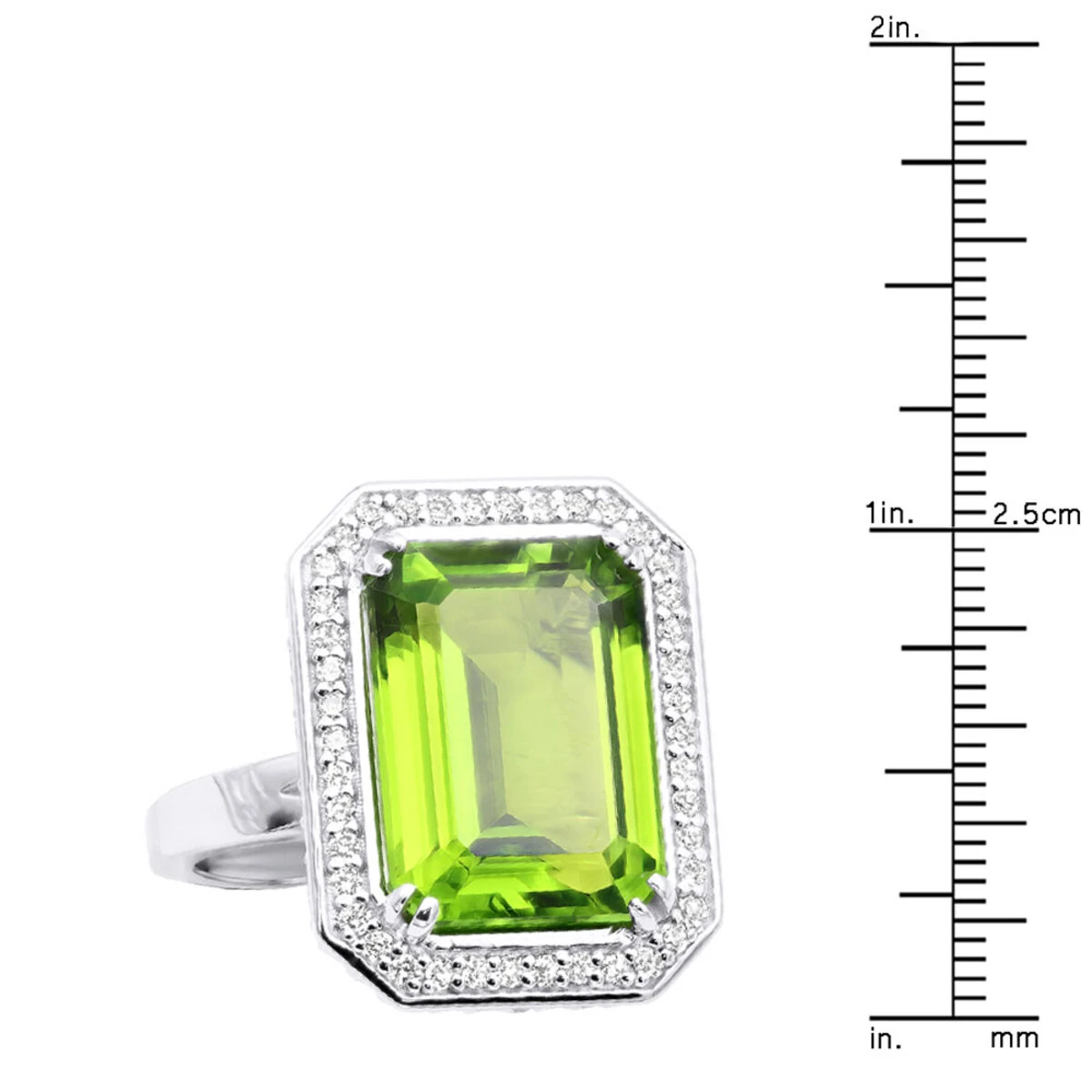 14K White Gold Diamond Peridot Quartz Cocktail Ring 13ct - Image 8