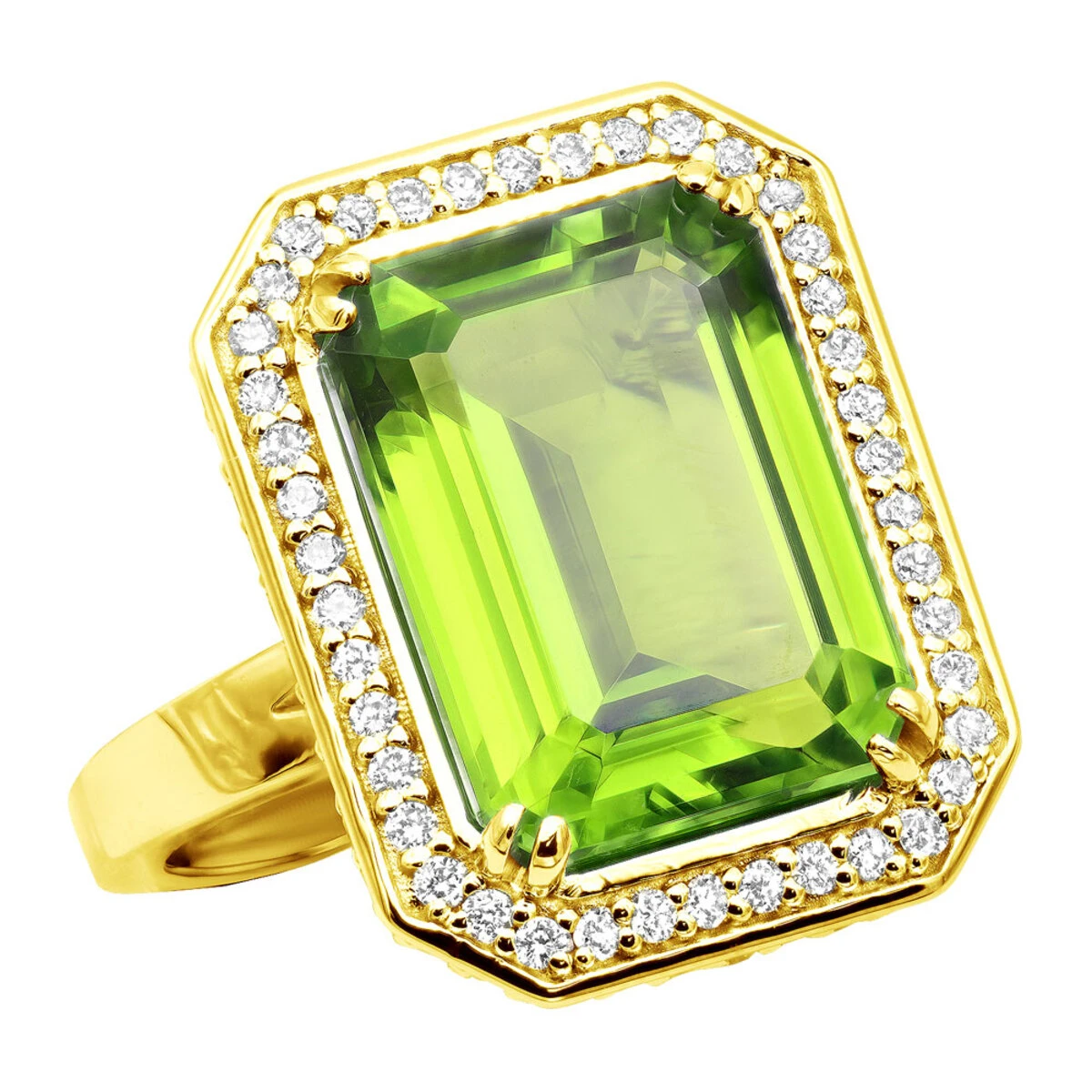 14K White Gold Diamond Peridot Quartz Cocktail Ring 13ct - Image 2