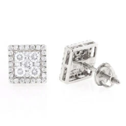 Square 14K White Gold Diamond Stud Earrings 1.1ct
