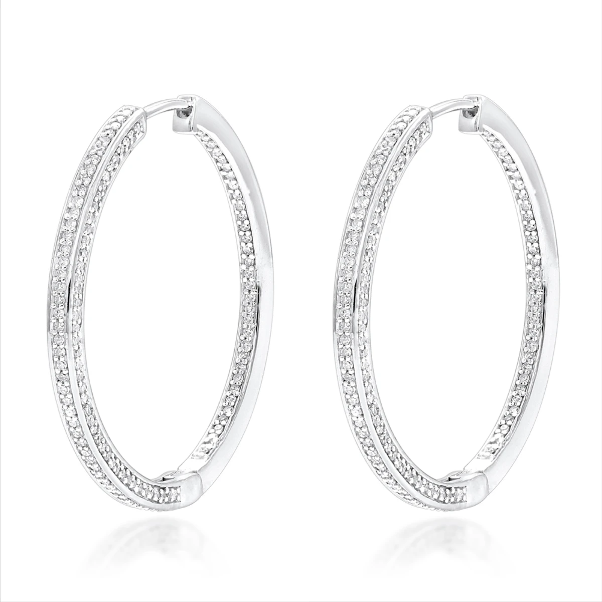 14K White Gold Inside Out Diamond Hoop Earrings For Women 1 Carat By Luxurman