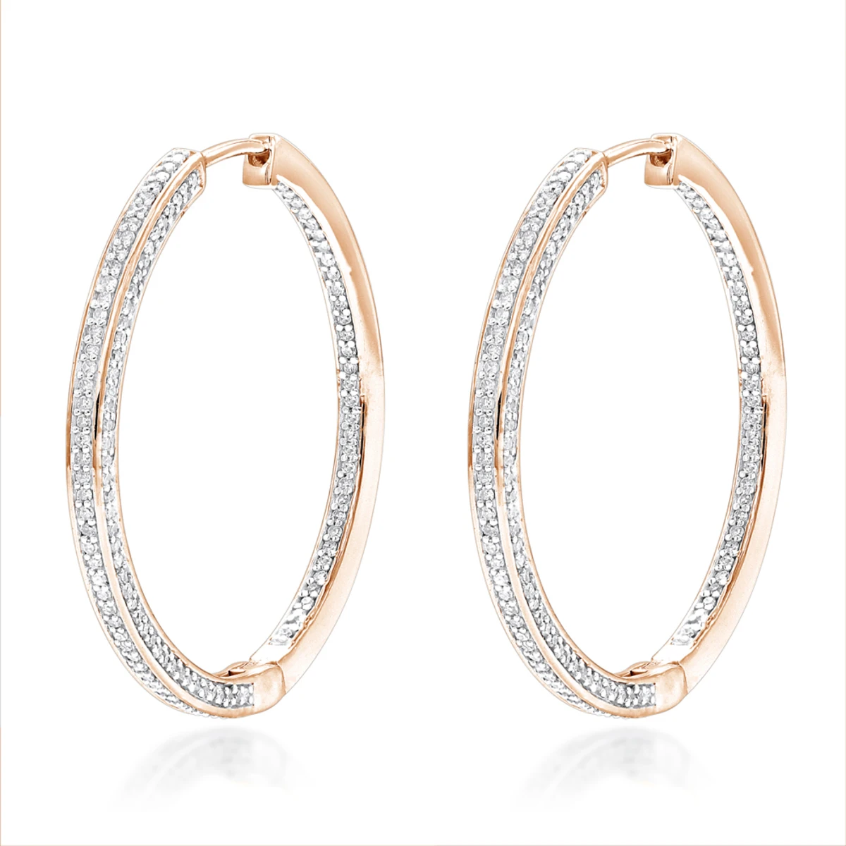 14K White Gold Inside Out Diamond Hoop Earrings For Women 1 Carat By Luxurman - Image 3