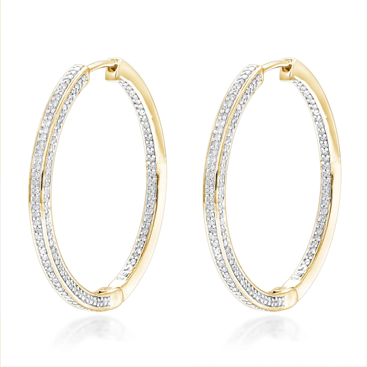 14K White Gold Inside Out Diamond Hoop Earrings For Women 1 Carat By Luxurman - Image 2