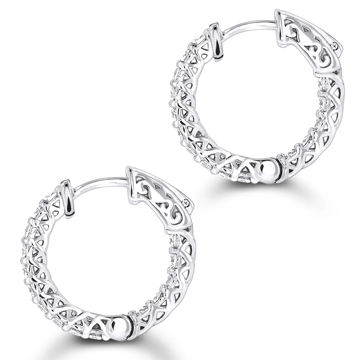 14K White Gold Inside Out Diamond Hoop Earrings For Women 1.5ct - Image 4