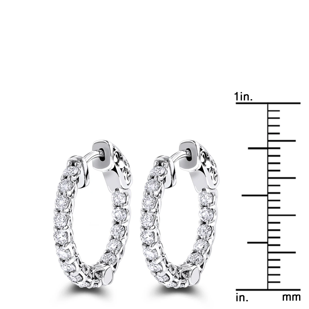 14K White Gold Inside Out Diamond Hoop Earrings For Women 1.5ct - Image 6