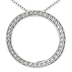 14K White Gold Ladies Circle Diamond Necklace 1.11ct