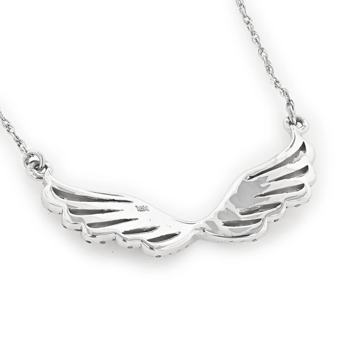 14K White Gold Ladies Diamond Wings Necklace Pendant By Luxurman - Image 4