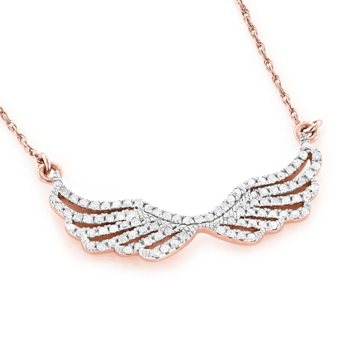 14K White Gold Ladies Diamond Wings Necklace Pendant By Luxurman - Image 3