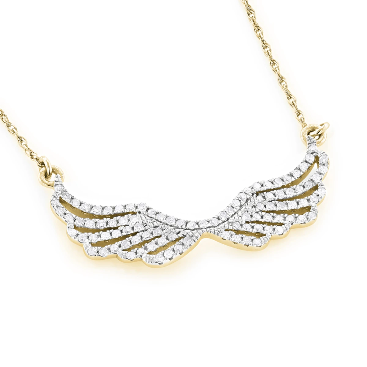 14K White Gold Ladies Diamond Wings Necklace Pendant By Luxurman - Image 2