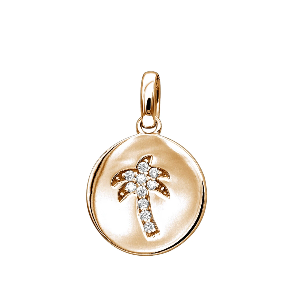 14K White Gold Palm Tree Circle Diamond Pendant 0.1ct Small Charm - Image 3
