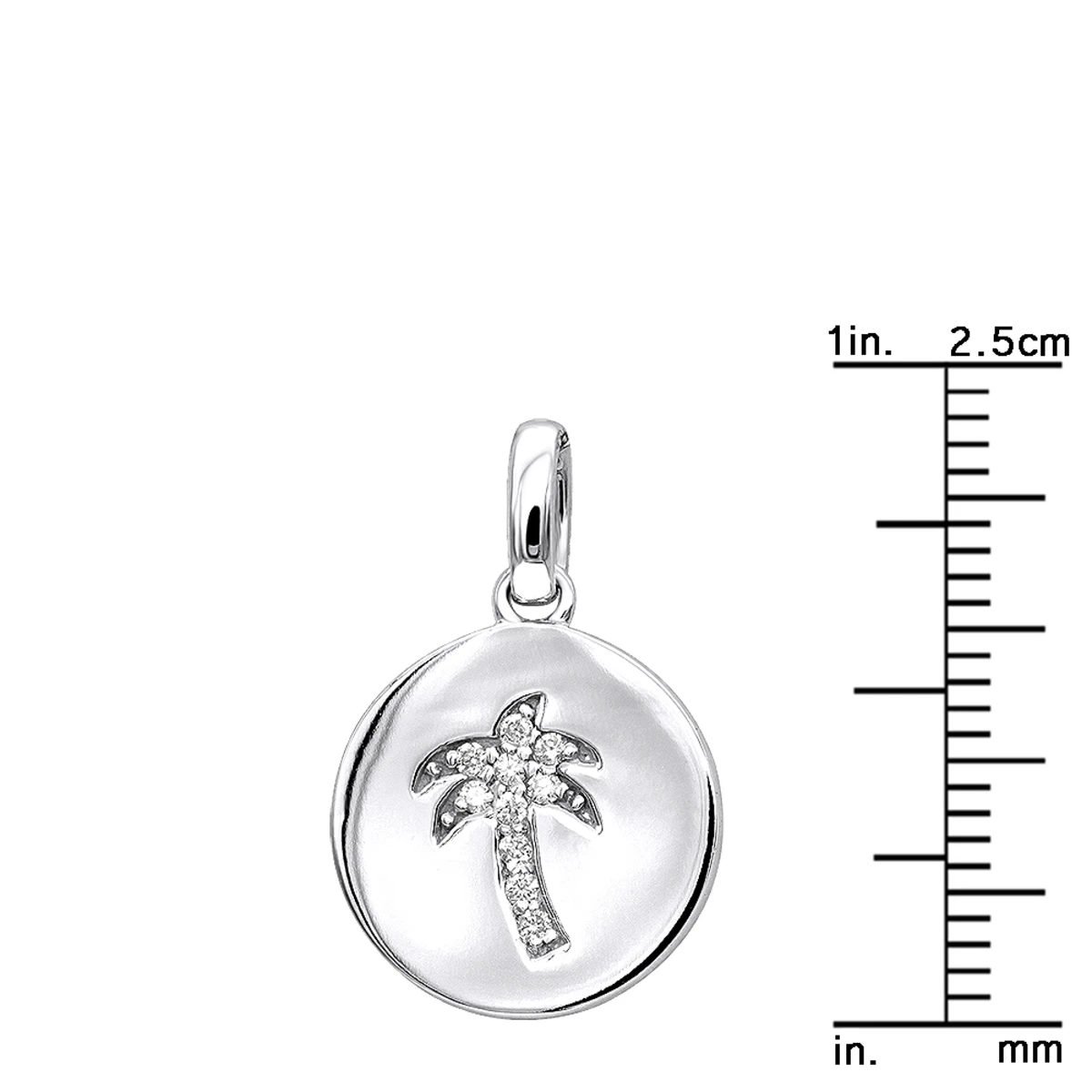 14K White Gold Palm Tree Circle Diamond Pendant 0.1ct Small Charm - Image 5