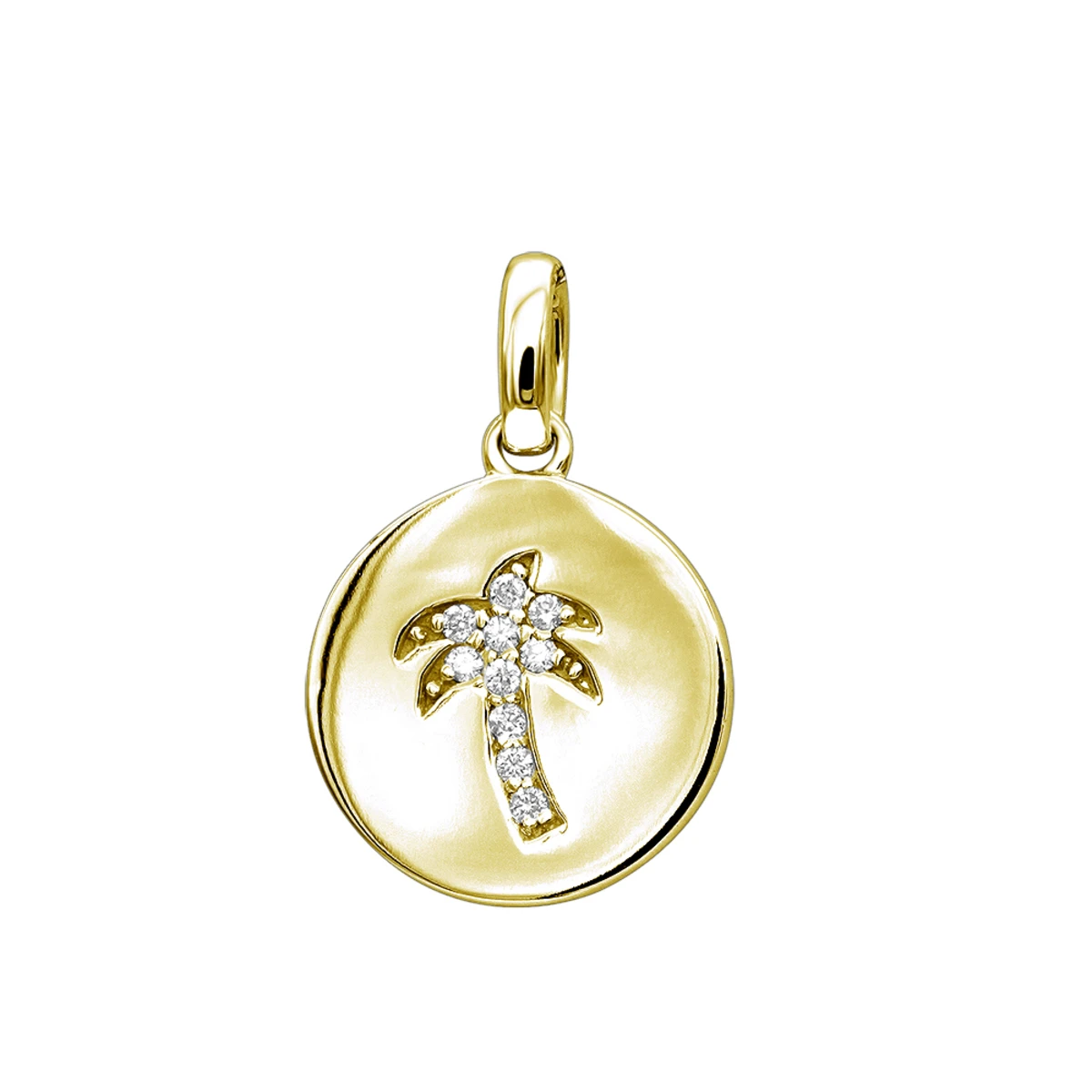 14K White Gold Palm Tree Circle Diamond Pendant 0.1ct Small Charm - Image 2