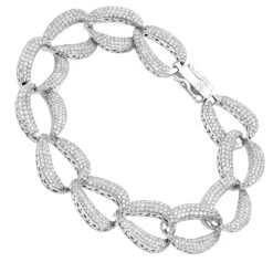 14K White Gold Pave Diamond Chain Link Bracelet For Women 3.75ct By Luxurman