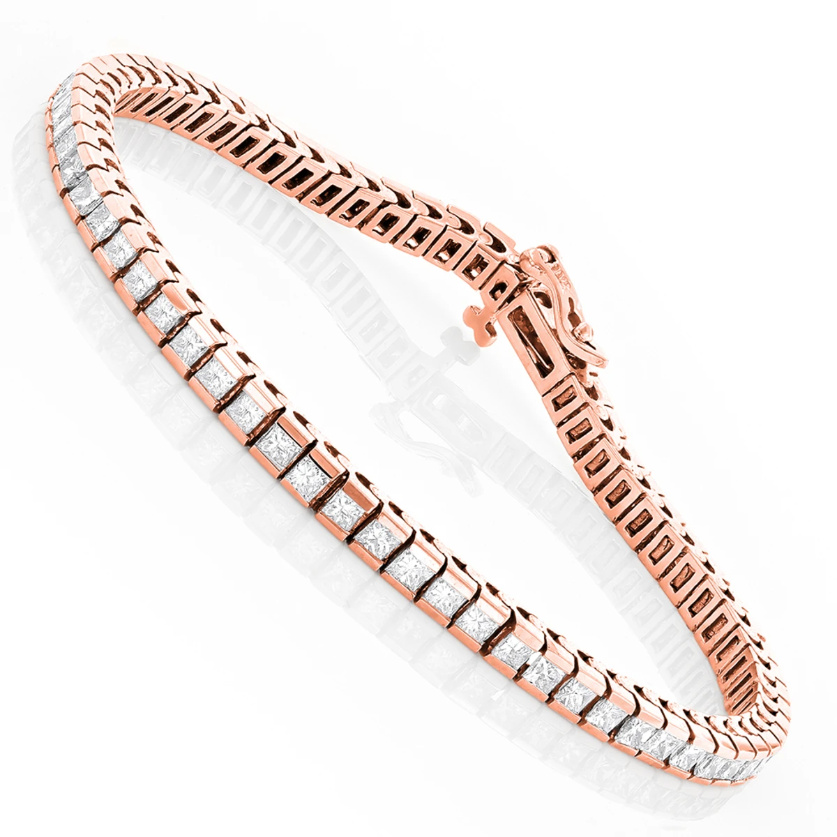 Women's 14K White Gold Princess Cut Diamond Tennis Bracelet 5 Carat - Image 3