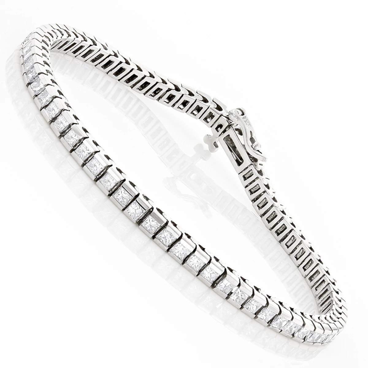 Women's 14K White Gold Princess Cut Diamond Tennis Bracelet 5 Carat