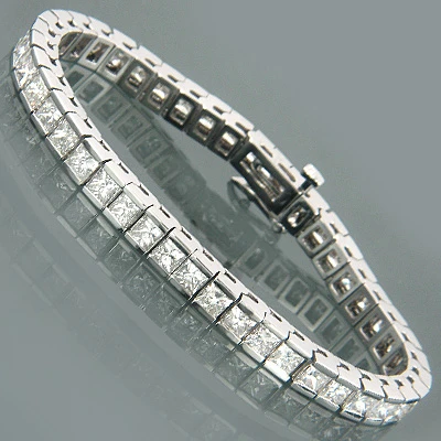 Women's Princess Diamond 14K White Gold Tennis Bracelet 13.55ct