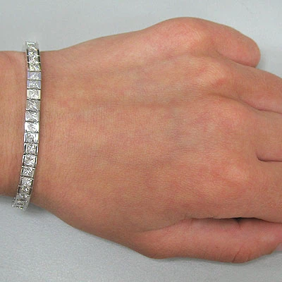 Women's Princess Diamond 14K White Gold Tennis Bracelet 13.55ct - Image 3