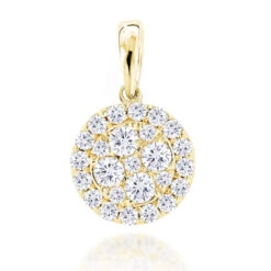 14K Yellow Gold Round Diamond Cluster Pendant For Women 0.88ct