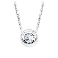 14K White Gold Solitaire Round Diamond Necklace Ladies Pendant With Chain 0.25ct