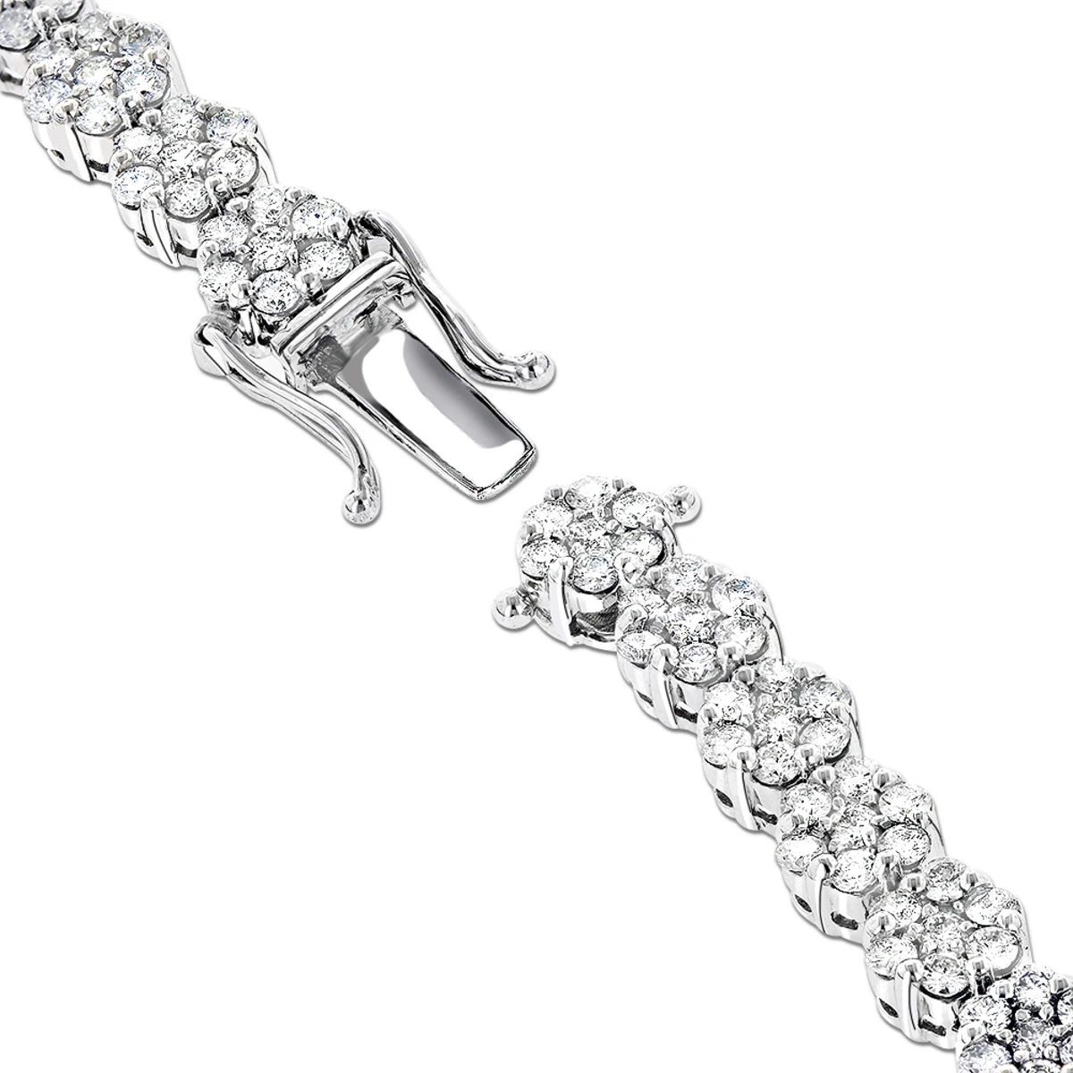 14K White Gold Women's Diamond Cluster Tennis Bracelet 8.25ct - Image 6