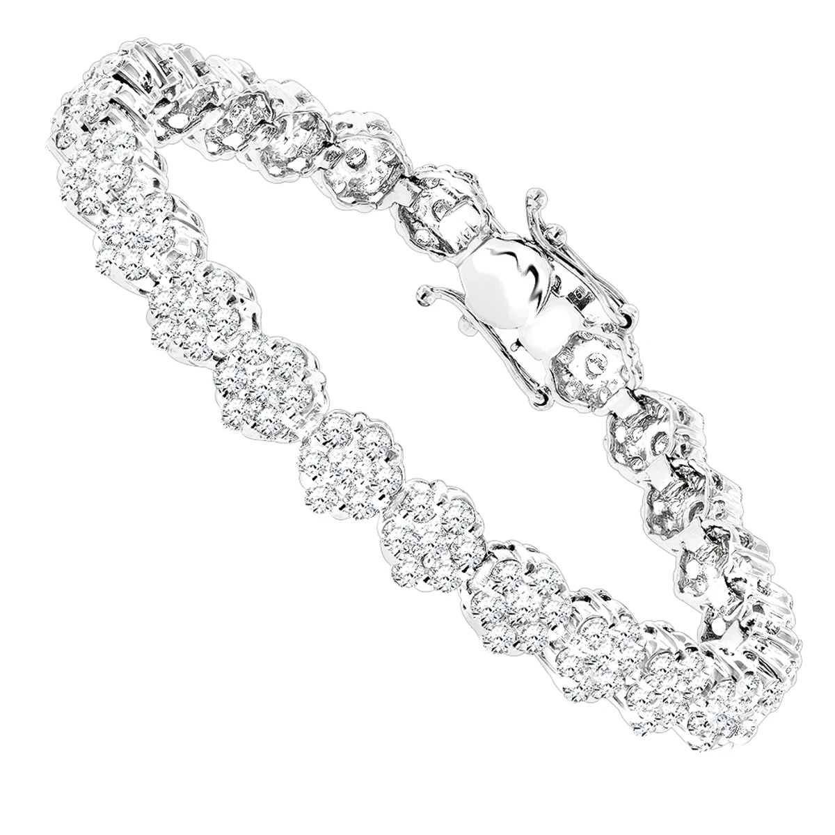14K White Gold Women's Diamond Cluster Tennis Bracelet 8.25ct