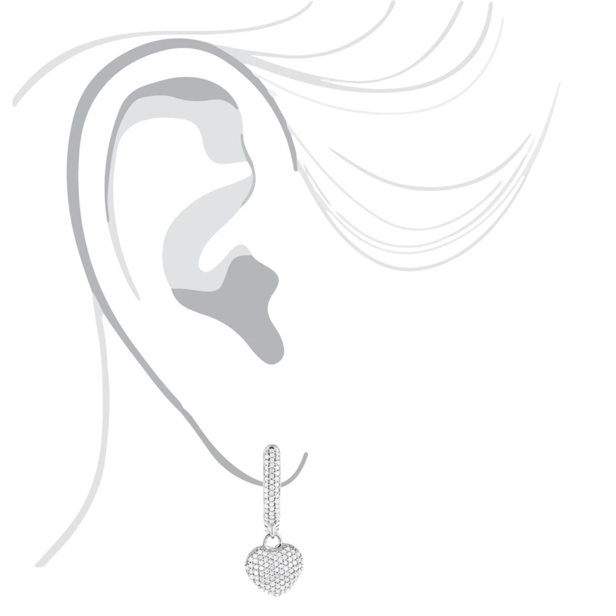 14K White Gold Pave Diamond Heart Earrings For Women 0.76ct - Image 4