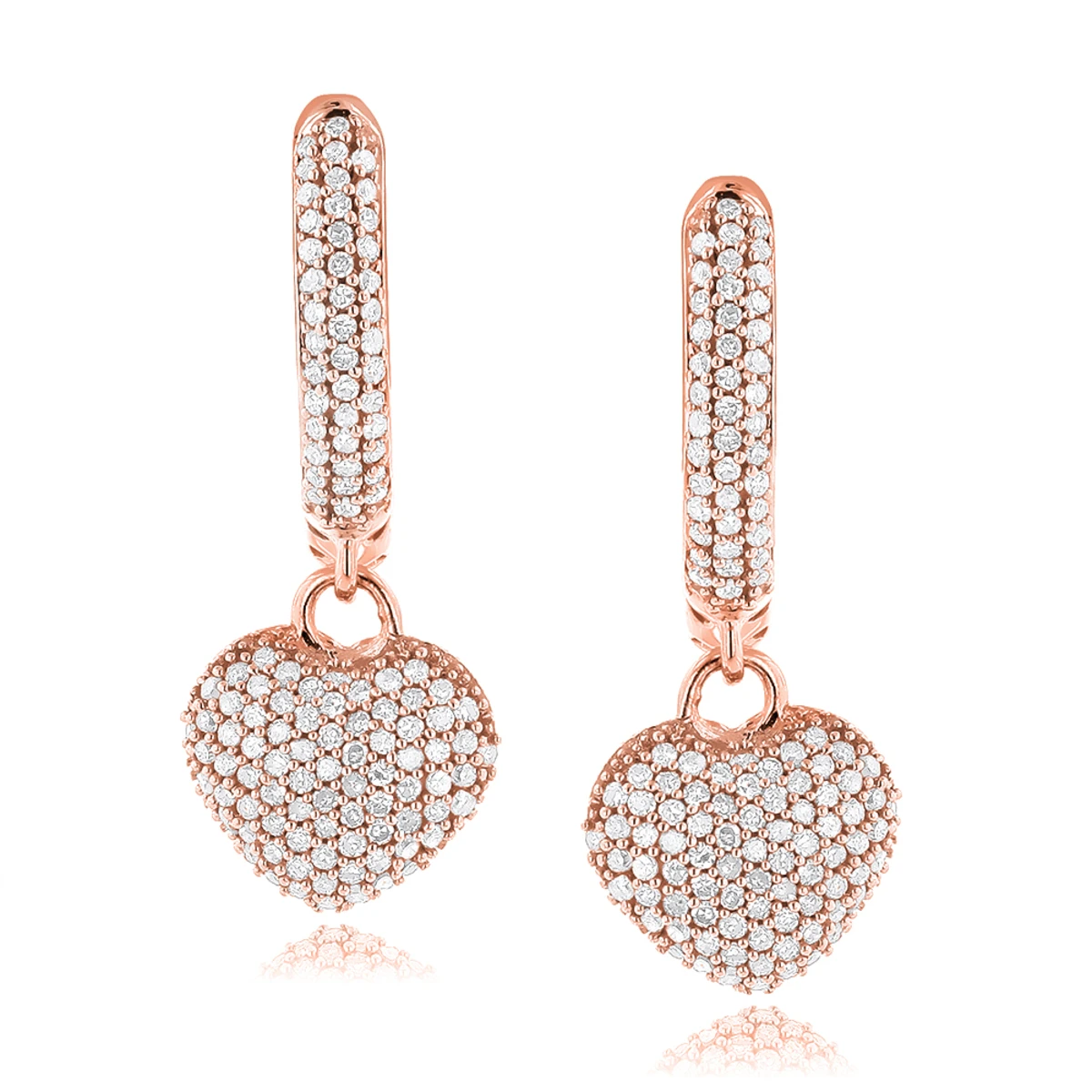 14K White Gold Pave Diamond Heart Earrings For Women 0.76ct - Image 3