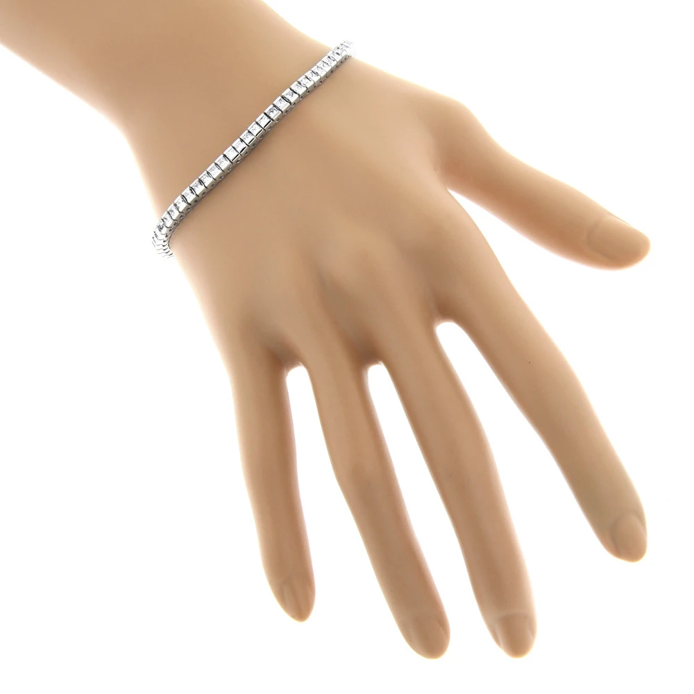 14K White Gold Princess Cut Diamond Tennis Bracelet For Women 4.83ct - Image 5