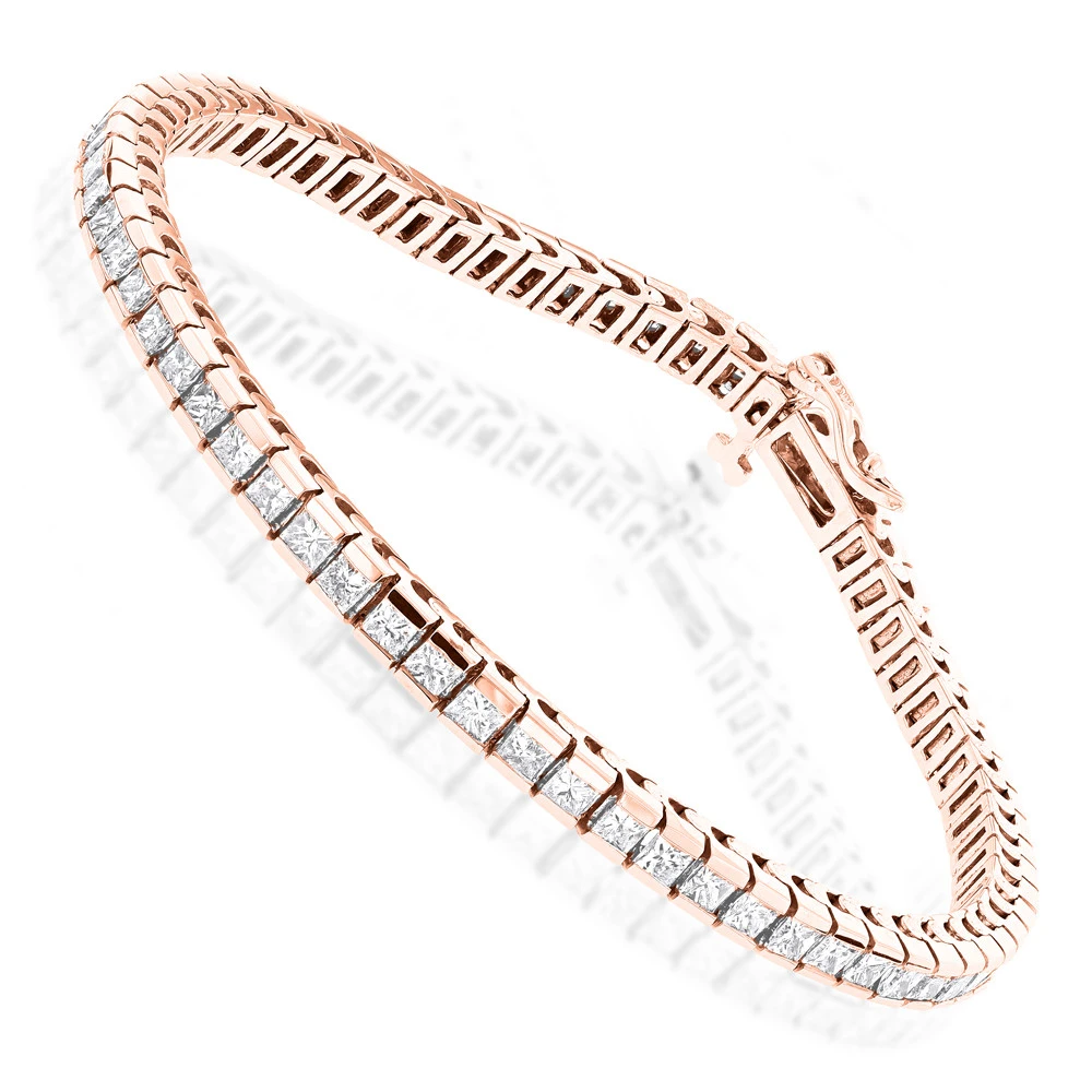 14K White Gold Princess Cut Diamond Tennis Bracelet For Women 4.83ct - Image 4