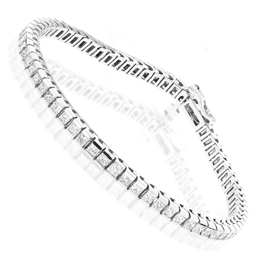 14K White Gold Princess Cut Diamond Tennis Bracelet For Women 4.83ct - Image 2