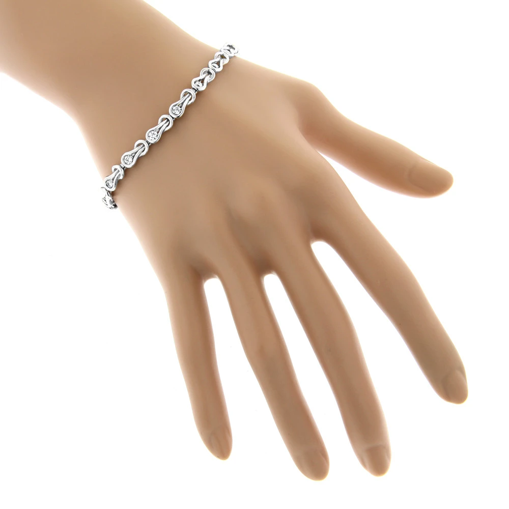 14K White Gold Round Diamond Love Knots Tennis Bracelet 2 Carat - Image 5