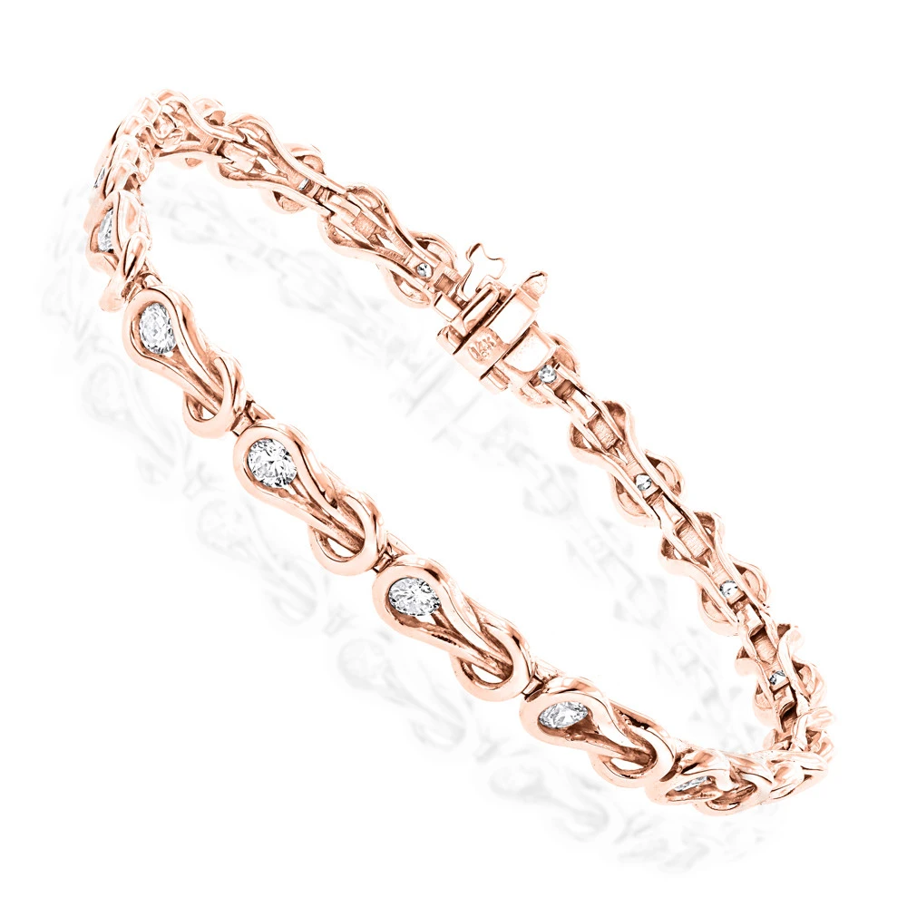 14K White Gold Round Diamond Love Knots Tennis Bracelet 2 Carat - Image 4