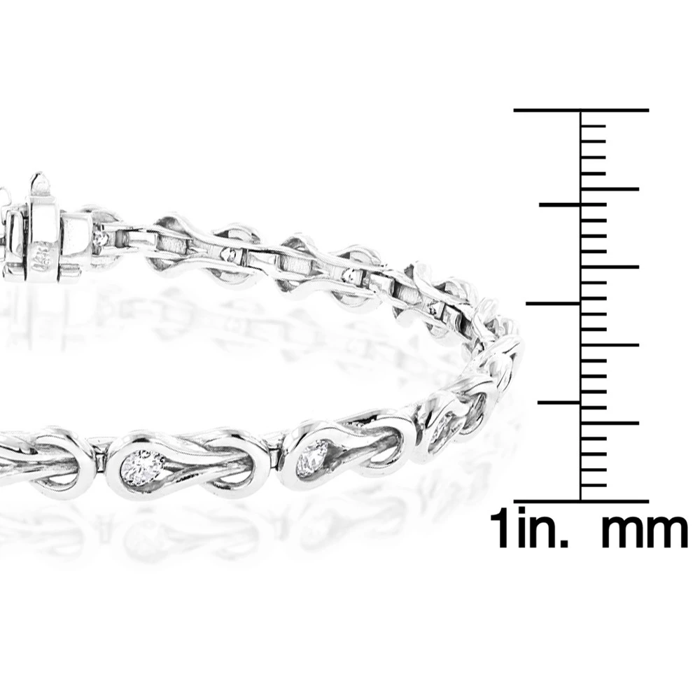 14K White Gold Round Diamond Love Knots Tennis Bracelet 2 Carat - Image 6