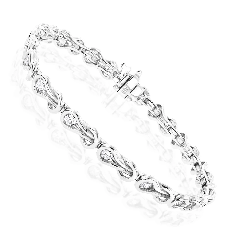 14K White Gold Round Diamond Love Knots Tennis Bracelet 2 Carat - Image 2