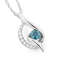 14K White Gold Ladies Blue Diamond Necklace 0.35ct La Minor
