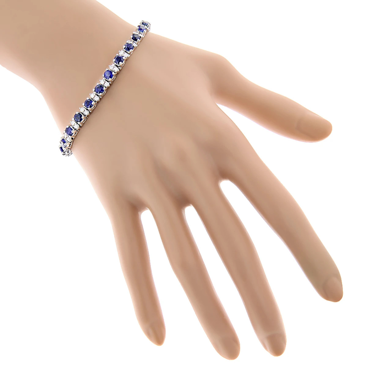 18K White Gold Blue Sapphire Diamond Tennis Bracelet For Women 3.76ct - Image 2