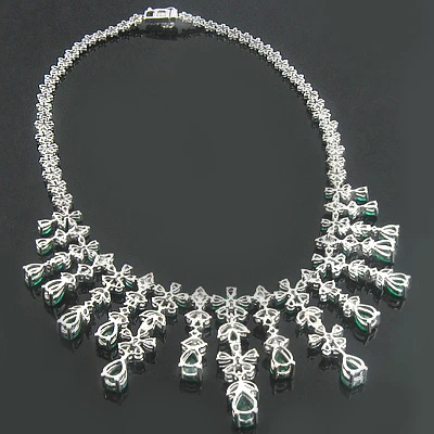 18K White Gold Diamond & Emerald Necklace 15.17dtw 22.44etw - Image 2