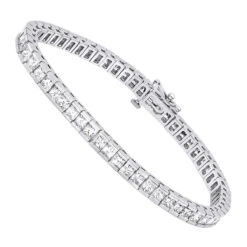 18K White Gold Princess Cut Diamond Women's Tennis Bracelet 12.62ct